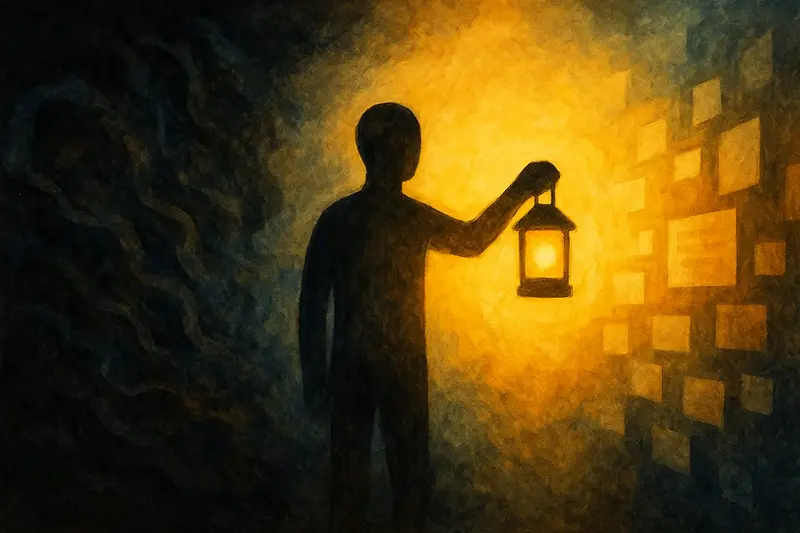 Digitální ilustrace symbolizující střet pravdy a propagandy během války na Ukrajině.