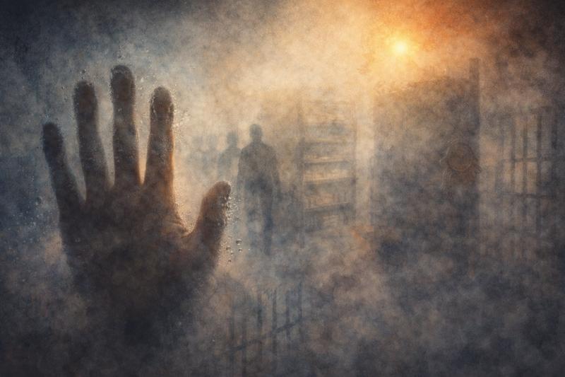 Ilustrace otisk ruky, jako stínminulosti a metafora textu Pamatuji si... a života za komunismu.